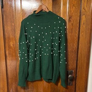 Eloquii Forest Green Turtleneck with Pearl Details
